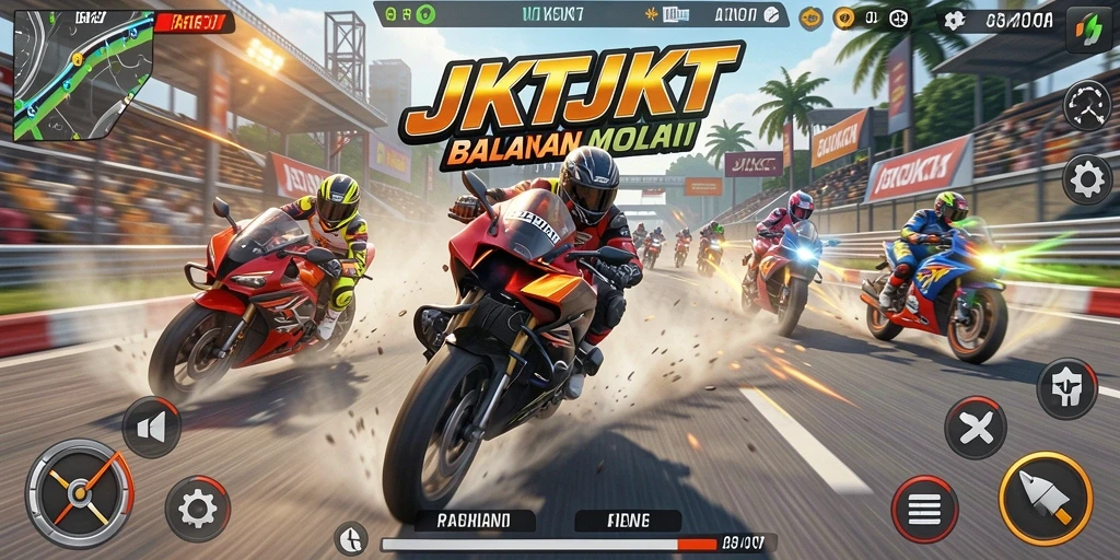 Gameplay balapan motor yang mendebarkan di JKTJKT.