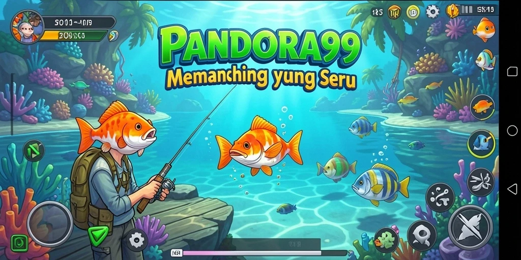 Screenshot utama PANDORA99 yang menunjukkan gameplay memancing yang seru.