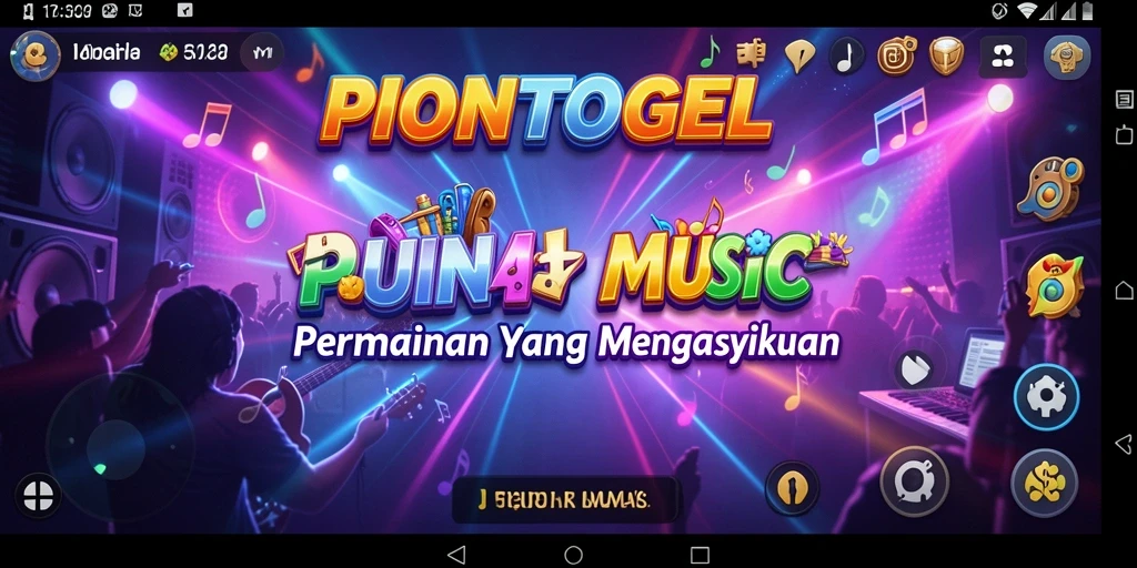 Screenshot utama PIONTOGEL menampilkan gameplay musik yang seru.